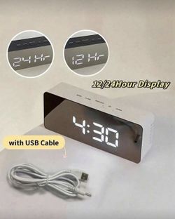 Mini Night Glow Mirror Alarm Clock Clear LED
