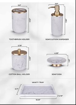 Bathroom Soap Dispenser Set - Bathroom Toothbrush Holder Set, Marble Bathroom Accessories, Gold Bathroom Accessories, Farmhouse Bathroom Decor, Gold S