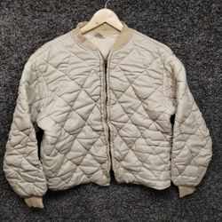 Vintage Montgomery Ward Jacket Adult Large Off White Quilted Zip Lightweight