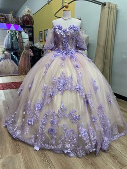 Lavender Floral Ball Gown Quinceañera Dress