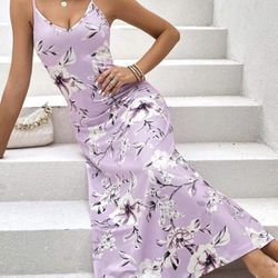 **ACCEPTING OFFERS** Beautiful Baby Pink Floral Print Women Maxi Dress Medium (6)