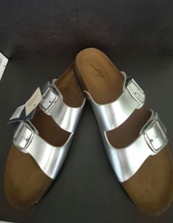 Silver Double Buckle Slide Sandals