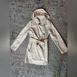 Michael Kors Mk Designer Trench Women's Tan Nude Beige Hooded Coat Jacket Large