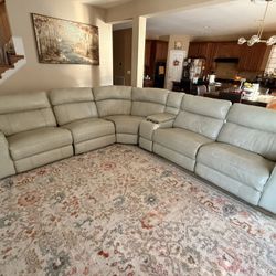 Cream Leather Sectional Couch