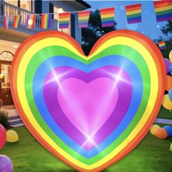 5FT Rainbow Colored Heart Pride Inflatables Outdoor Decorations Large Love Gay Lesbian LGBTQ Blow Up Party Yard Lawn Holiday Parade Community Bisexual