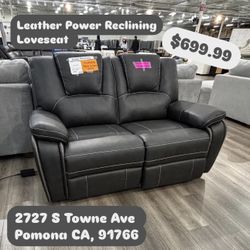 Leather Power Reclining Loveseat 