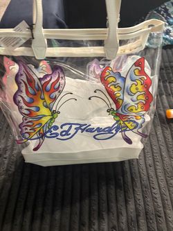 Ed Hardy Clear Tote Bag with Butterfly Graphic