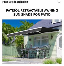 Patisol AW-M1100 Retractable UV-protection Awning 8’x7’ perfect for the summer sunlight protection, New In Box! Free Delivery!