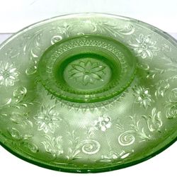 Uranium Green Depression Glass Compote