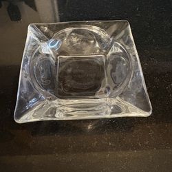 Vintage heavy clear glass square ashtray featuring four cigarette rest, 4.5” x 4.5” x 1.5“