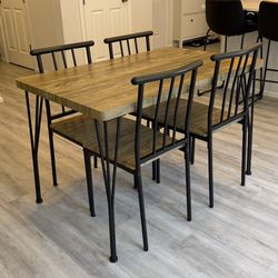 Modern Rustic Dining Table Set – Includes 4 Chairs + Cushions