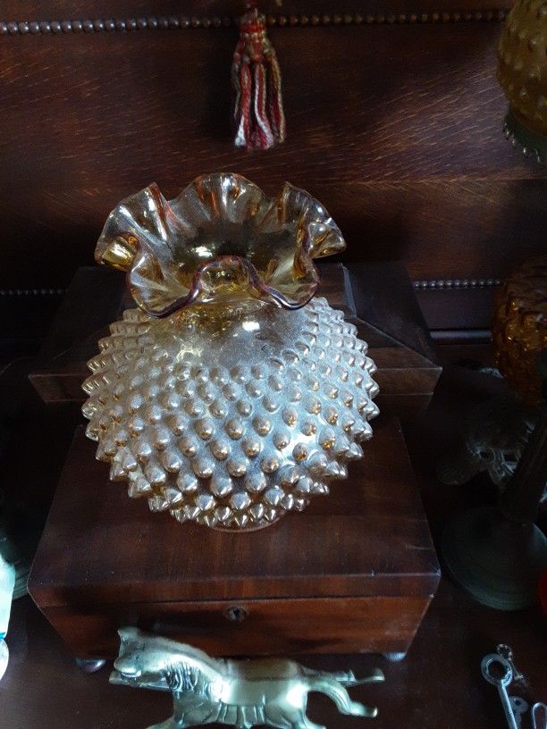 Vintage Hobnail Amber Glass Shade