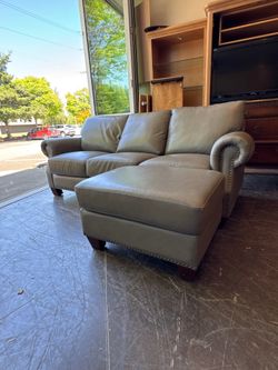 AbbySon Living Gray Leather Sofa and Ottoman