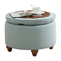 24Inch Round Storage Ottoman with Tray, Modern Tufted Fabric Circle Coffee Table with Storage, Upholstered Ottoman with Removable Top for Living Room,