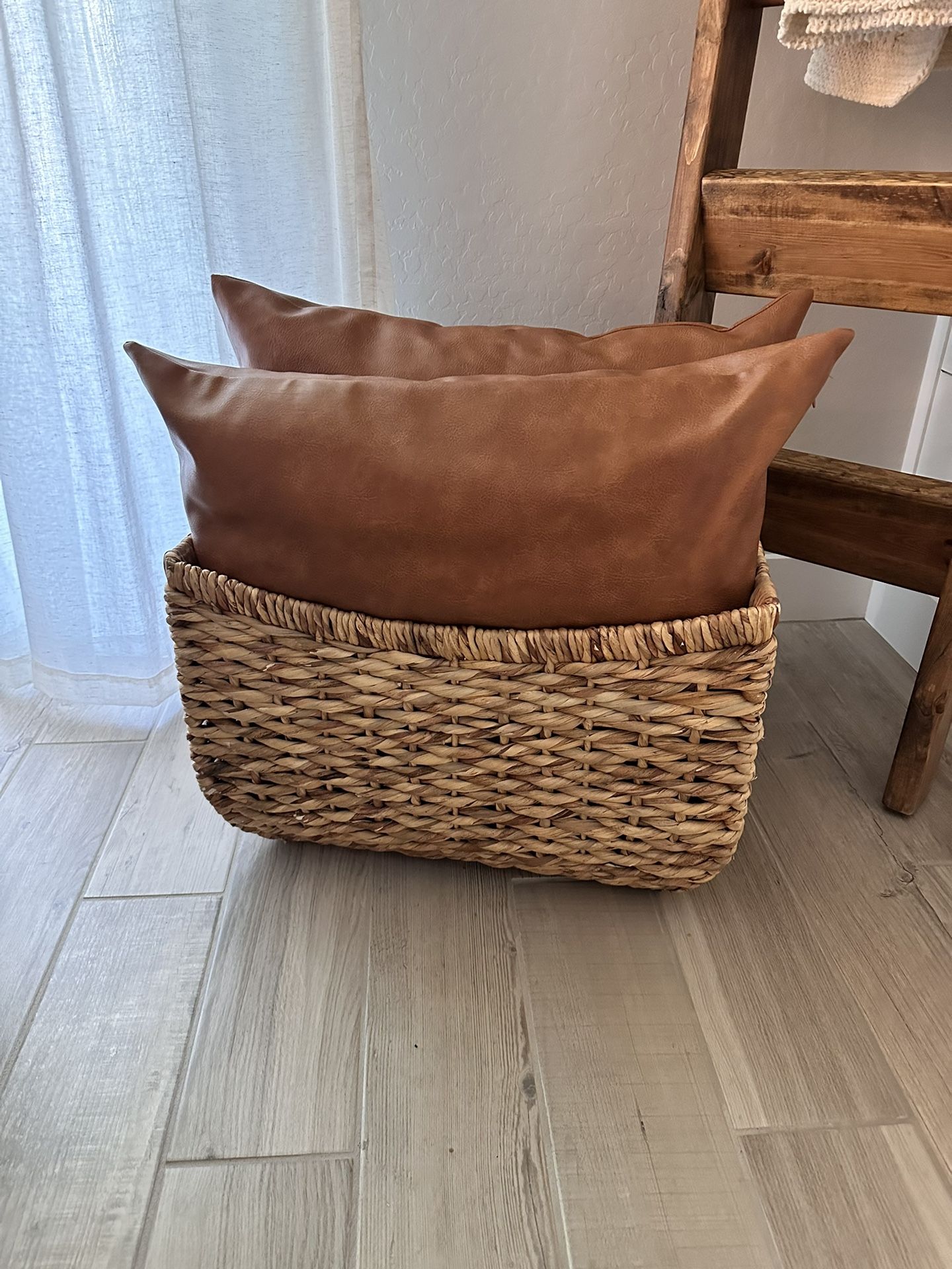 Set Of 26x 26 Faux Camel Leather Pillow