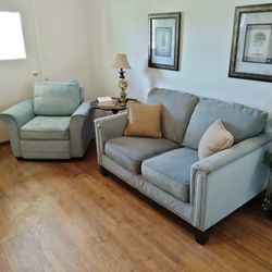 Petite Powder Blue Couch/Sofa and Matching Arm Chair! *DELIVERY INCLUDED*