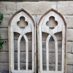 (2 Pcs) 30.5" H Camptito Archwood, Cathedral Window, Rustic, Distressed White.