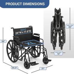 Wide Foldable Bariatric Wheelchair for Adult 500-lbs Heavy-Duty Folding Transport Self-Propelled Wheel Chair with 24-Inch Seat