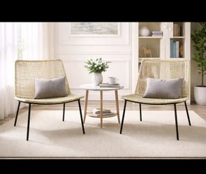 Set Of 2 Natural Rattan (Polyurethane Synthetic) Accent Chair w/ Black Metal Frame [NEW IN BOX] **Retails for $130   (Multiple Available)