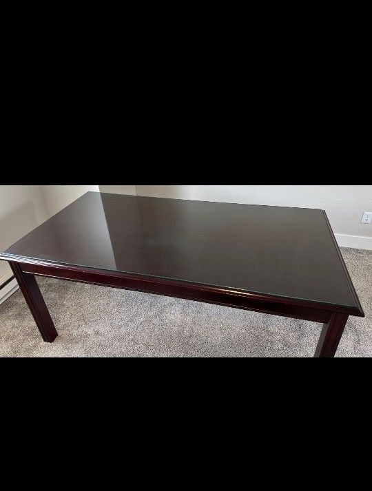 Free Large Wood Table / Desk With Glass Top