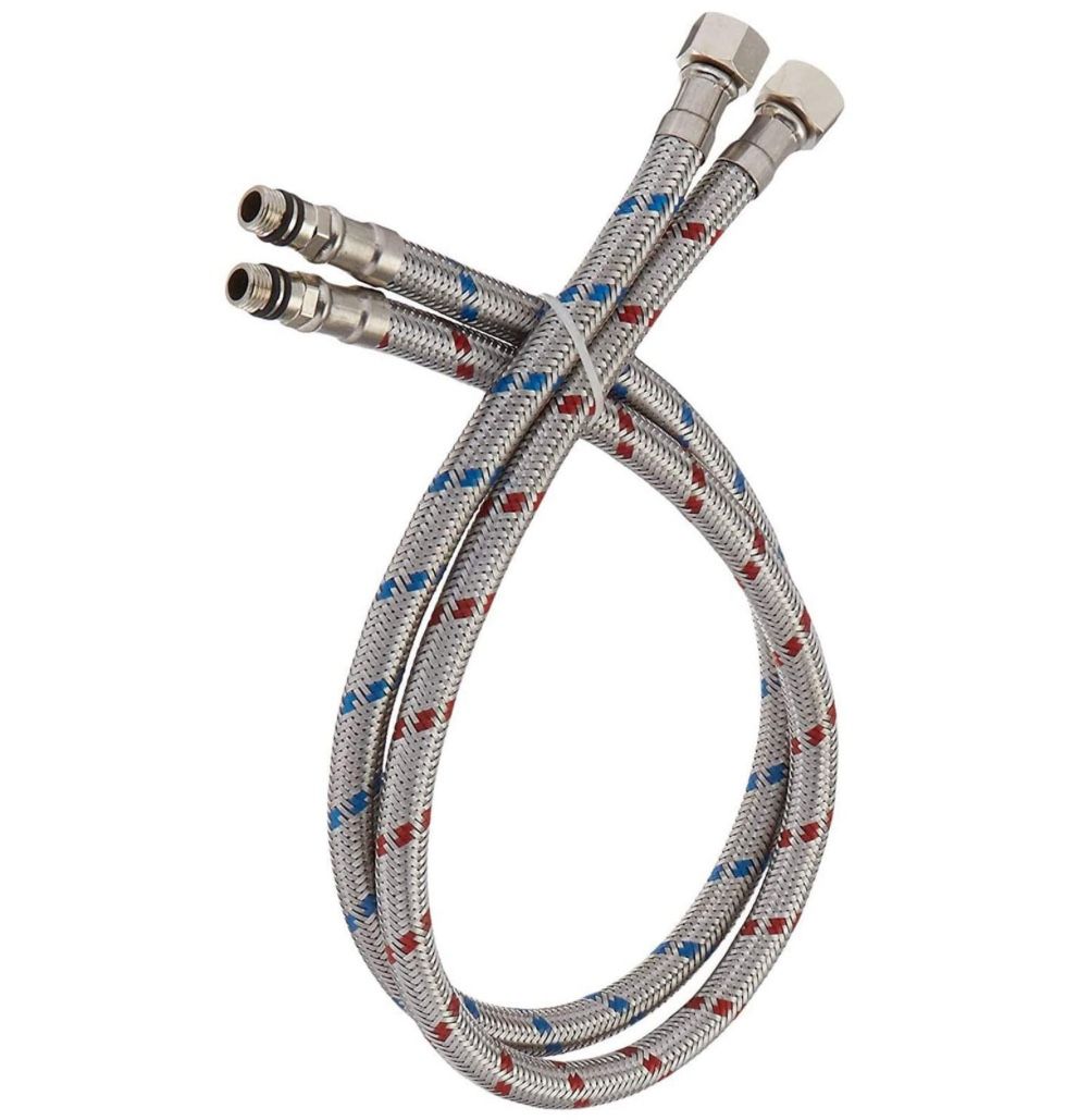 Bathfinesse 32-Inch Long Bathroom Kitchen Faucet Connector Braided Stainless Steel Faucet Supply Lines 3/8-Inch Female Compression Thread X M10 Male C