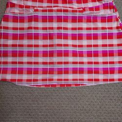 Jude Connally Pink Peach Windowpane Block Print Retro Skort Skirt Stretch XL