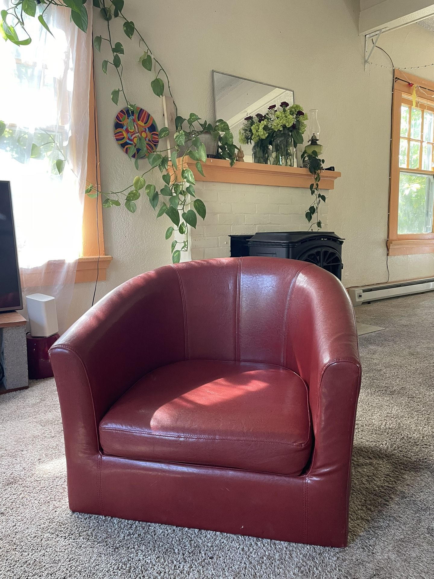 Low Red Faux Leather Chair