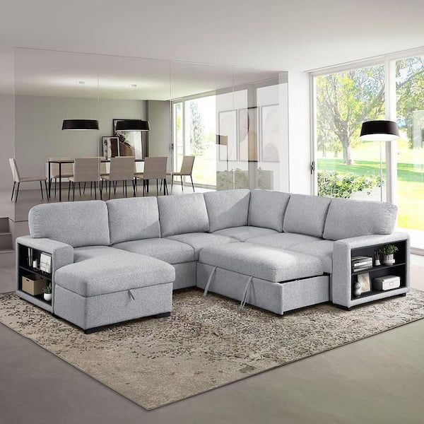 Gray Sectional Couch With Storage Space