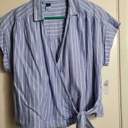 Wrap Front Striped Blouse