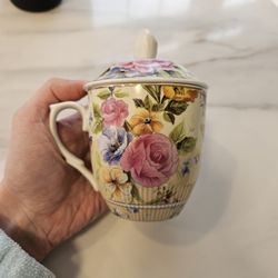 Antique Floral Teacup with Lid