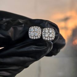 1.5ct Moissanite Halo Cluster Stud Earrings 9.0MM Screw Back .925 Italy Silver