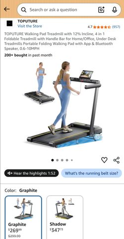 Like New TOPUTURE Walking Pad Treadmill, 12% Incline, 0.6-10MPH