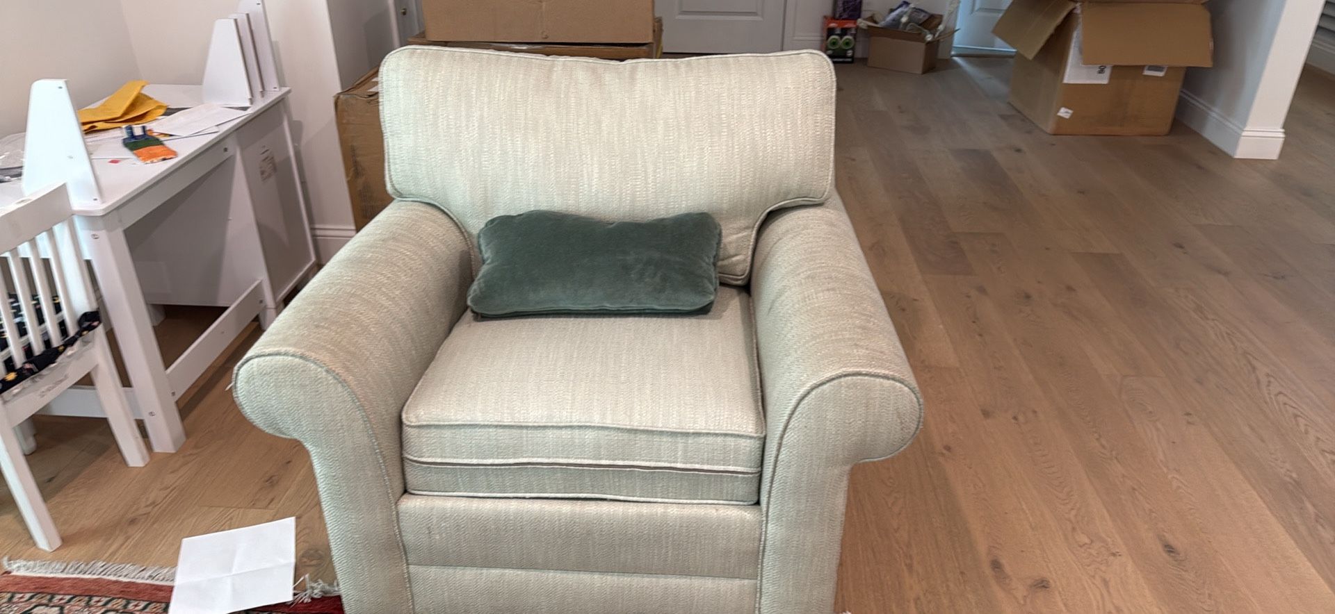 Two Beige Arm Chairs and Sofa