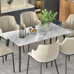 Gorgeous New in The Box 55” Marble Sintered Stone Dining Table w/ Metal Base Table Only