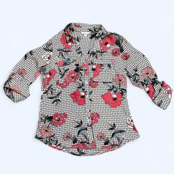 Candies Women’s XS Small Black White Pink Floral Kawaii Button Up Blouse Top Couqette