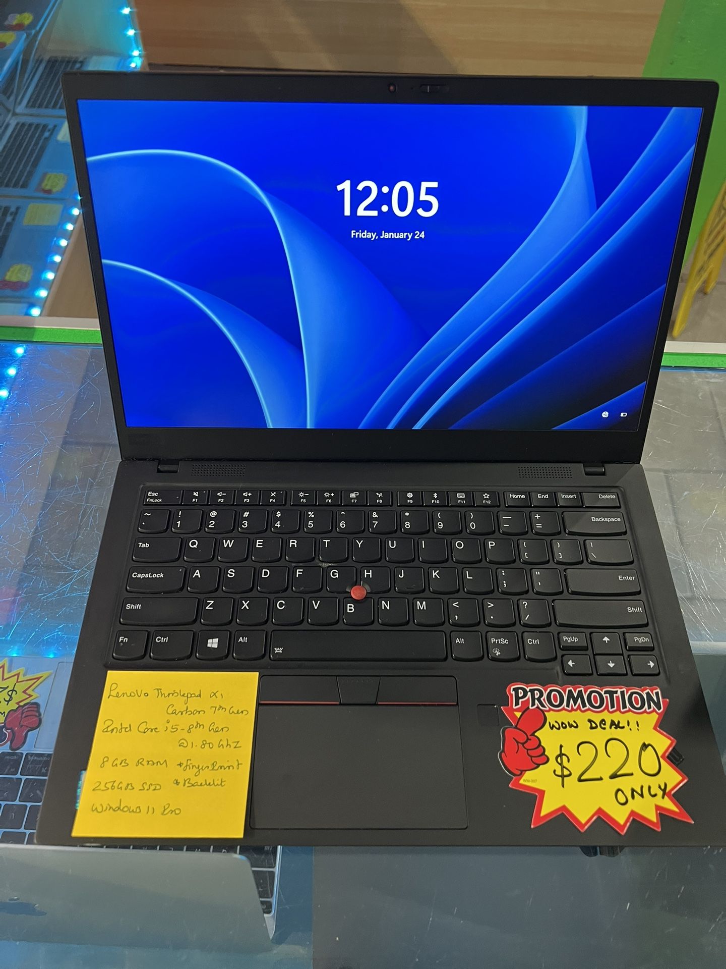 Deal of the Day Lenovo Thinkpad Carbon X1 7th Gen Intel Core i5 8th Gen 8GB RAM 256GB SSD Win 11 . Include Microsoft Office Package free if you buy