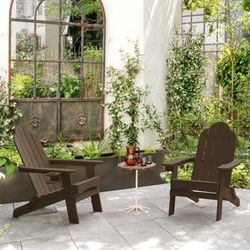 Foldable Adirondack Chairs with Cup Holders, Coffee Brown (Set of 2)