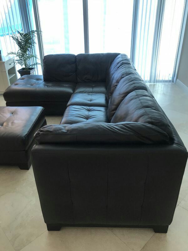 Espresso Leather Sectional with Matching Ottoman