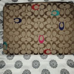 Coach Laptop Signature Jacquard exterior with embroidered colored C accents