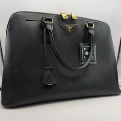 Prada Promenade Saffiano Lux Leather Black Large Bag