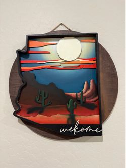 Custom painted state welcome sign