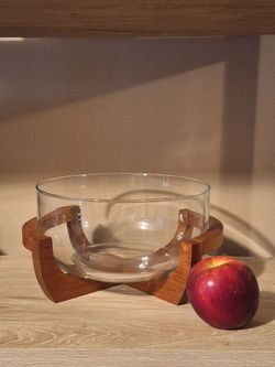 Vintage glass bowl with wood frame