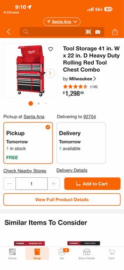 Milwaukee Tool Storage 41 in. W x 22 in. D Heavy Duty Rolling Red Tool Chest Combo