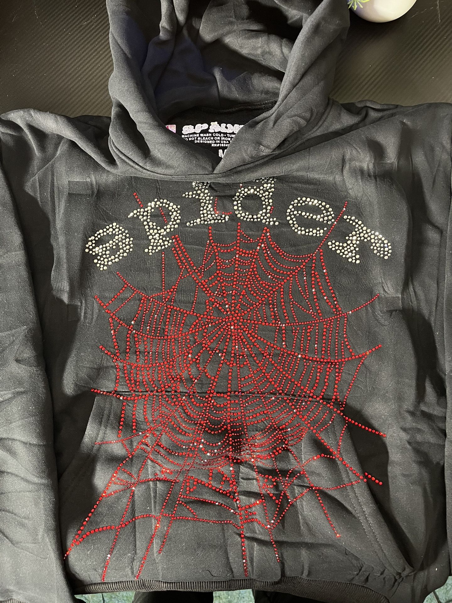 OG Black Rhinestone Spider Hoodie (Size M) – Clean & Stylish
