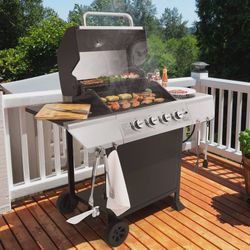 Royal Gourmet 4-Burner Propane Gas Grill, 34,000 BTU, 512 Sq. In. Cooking Area, Black & Silver with Stainless Steel (SG4003B)