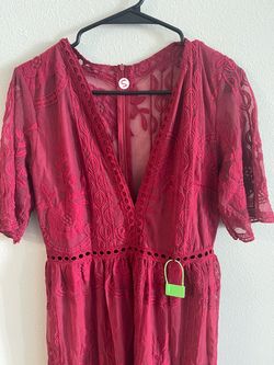 Burgundy Lace Deep V-Neck Dress - Small