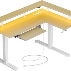 Rolanstar L Shaped Standing Desk w/LED & Power Outlet
