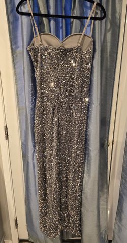 Grey Sequined Evening Gown Size MEDIUM 