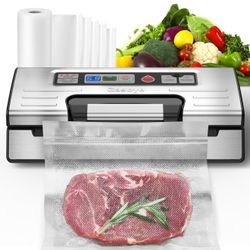 Vacuum Sealer Machine, 95kPa Food Sealer with Double Heat Seal for Dry/Moist Food, Easy-lock Handle, Built-in Bag Storage & Cutter, Progress Display, 
