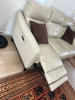 Cream Leather Power Recliner Sofa